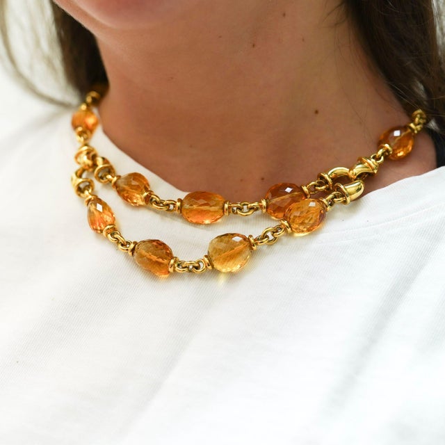 Vintage Citrine Bead 18k Gold Two Strand Necklace For Sale - Image 10 of 10