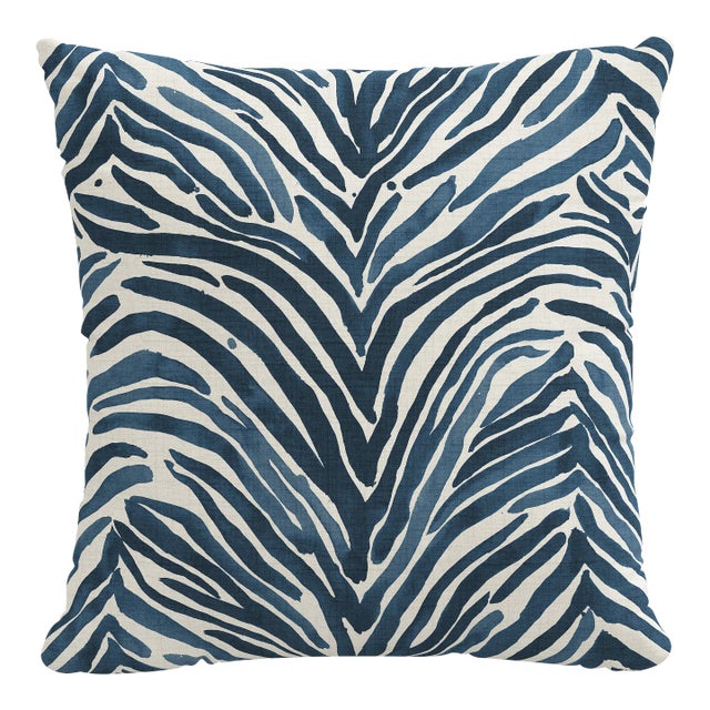 20" Indoor/Outdoor Pillow in Blue Washed Zebra For Sale