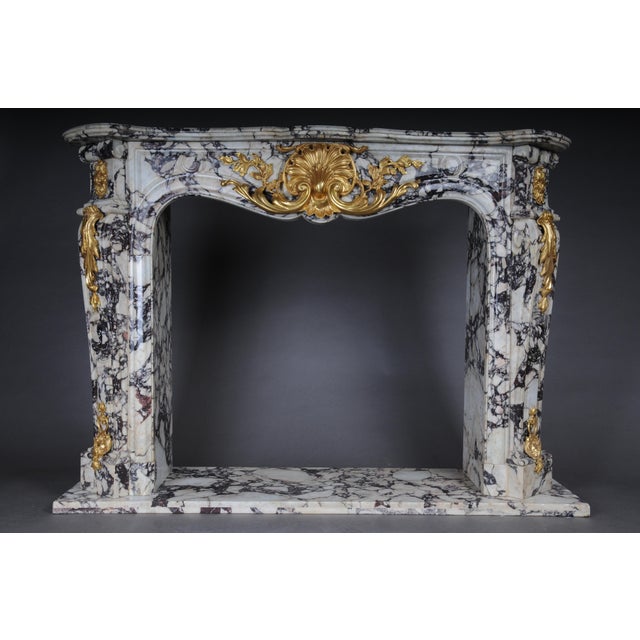 20th Century French Marble Fireplace with Gilded Bronze For Sale - Image 3 of 18