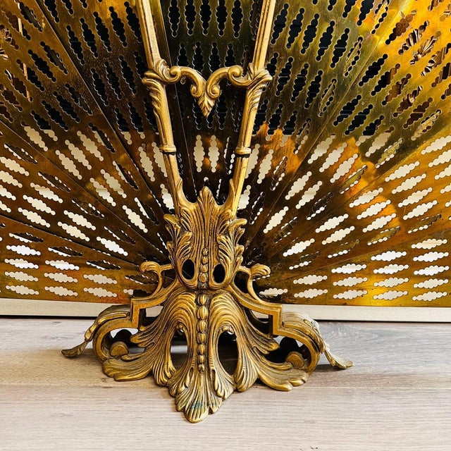 Vintage French Brass Fan Firescreen For Sale - Image 5 of 8