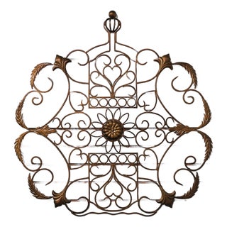 Hanging Scrolled Iron Wall Art W. Gold Finish For Sale