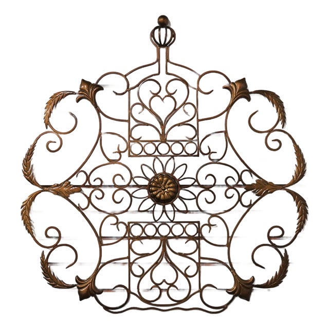 Hanging Scrolled Iron Wall Art W. Gold Finish For Sale