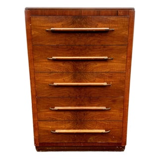 Vintage Streamline Art Deco Walnut Chest of Drawers, C. 1930s–40s For Sale