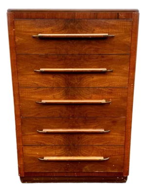 Vintage Streamline Art Deco Walnut Chest of Drawers, C. 1930s–40s