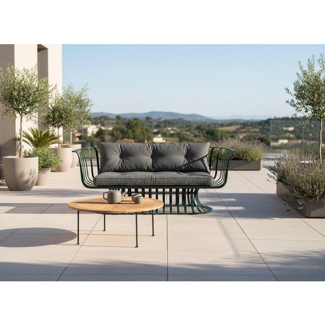 Forest Green Sculptural Modern Slatted Bench in Forest Gree For Sale - Image 8 of 10