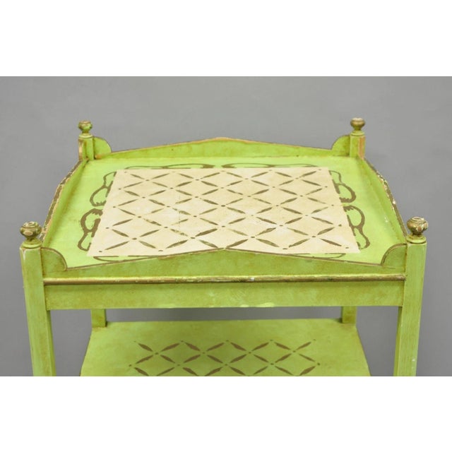 Vintage Italian Venetian Green Distress Painted 3 Tier French Country Side Table For Sale - Image 4 of 16