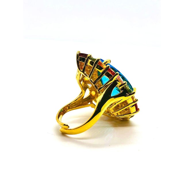 Late 20th Century Bochic “Capri” Vintage Pink, Green & Yellow Sapphire & Ring — 18K Gold & Silver For Sale - Image 5 of 12
