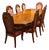 Vintage Figured Wood Double-Pedestal Dining Table With Eight Rose Upholstered Cane-Back Chairs — Nine-Piece Set For Sale