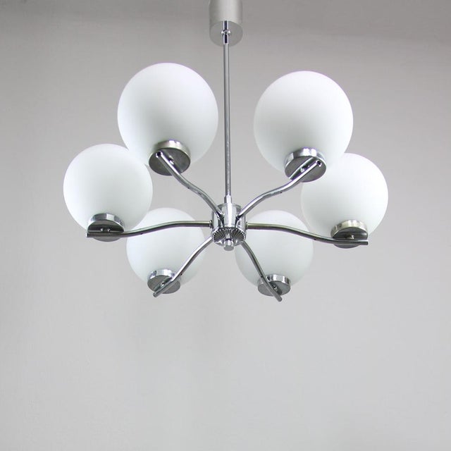 Vintage Italian Chrome and Opaline Chandelier, 1970s For Sale - Image 15 of 15
