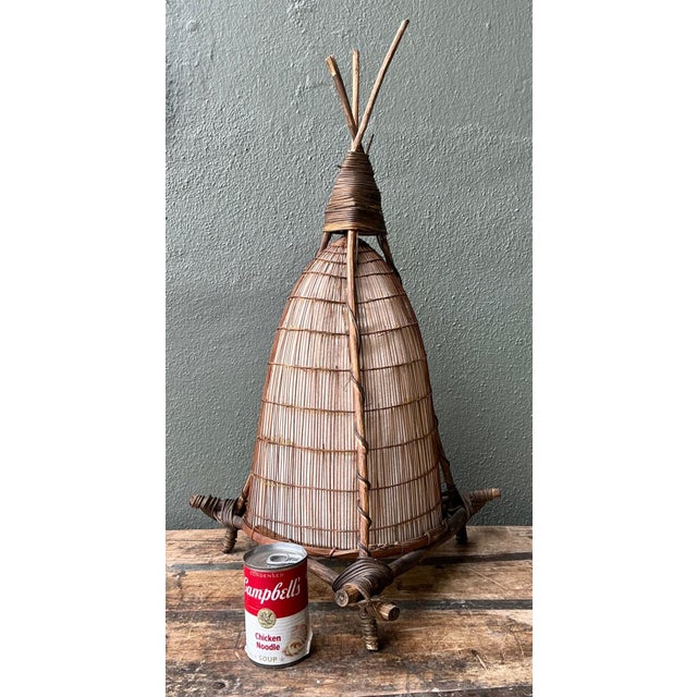 Vintage Japanese Woven Reed Table Lamp For Sale - Image 15 of 18