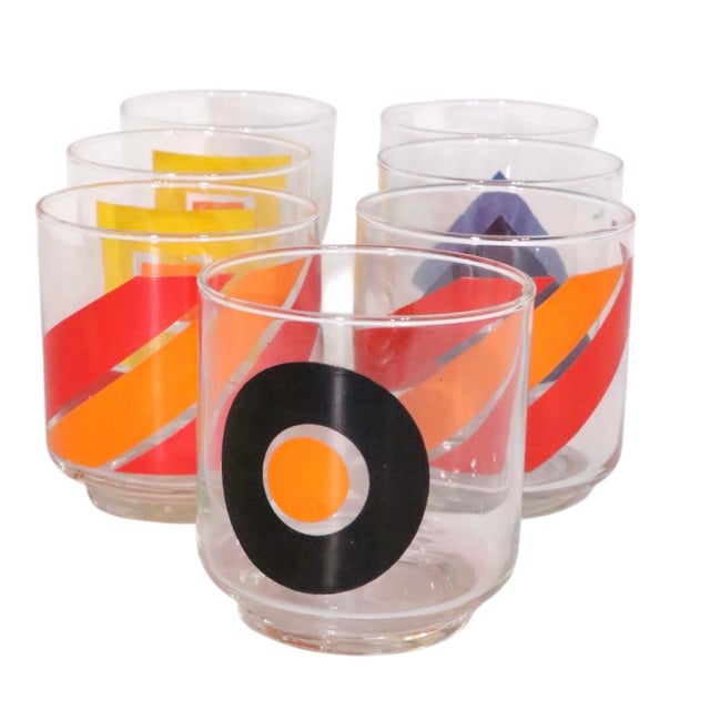 Glass 1970s Libbey Bold Super Graphic Mod Glasses - Set of Seven For Sale - Image 7 of 11