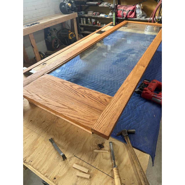 Farmhouse Handcrafted Solid Red Oak Architectural Storm Door For Sale - Image 3 of 12
