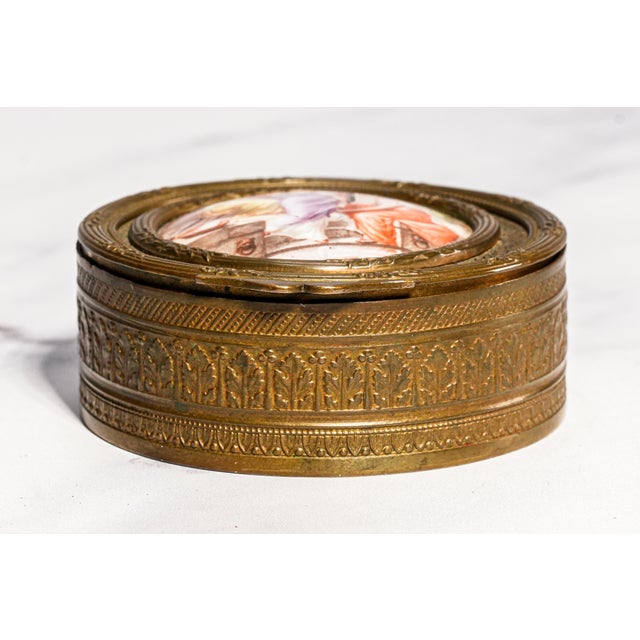 Exceptional Round Small Antique 19th Century French Hand Painted Porcelain Neoclassical Box For Sale - Image 9 of 16