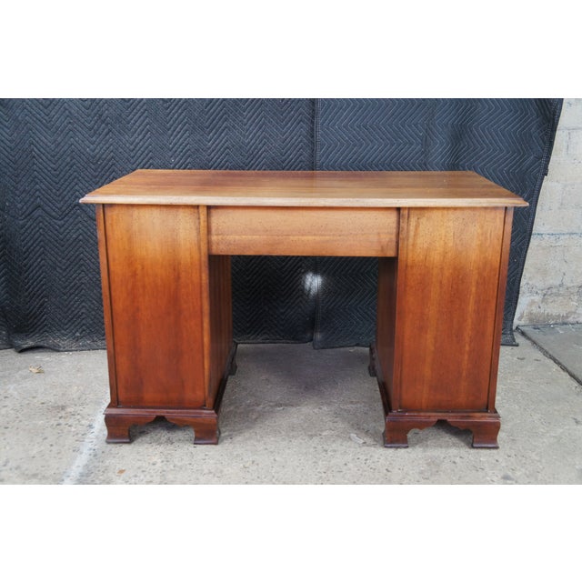 1970s Mid Century Cherry American Colonial Style Kneehole Office Writing Desk 47" For Sale - Image 11 of 12