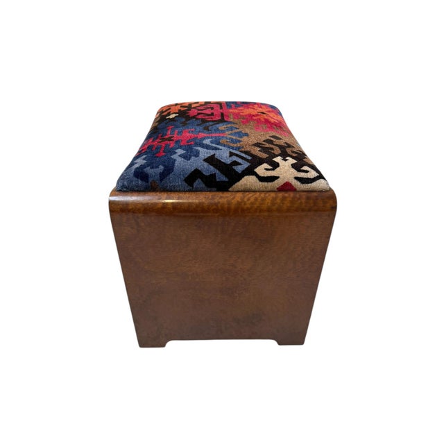 Stunning and elegant Art Deco stool. Design by De Coene Kortrijk. Striking Belgium design from the 1930s. Original burl...