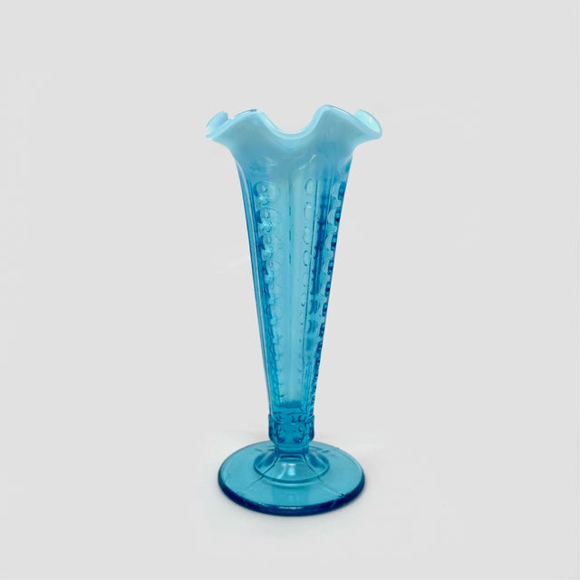 American Antique Eapg National Glass #617 Concave Columns Blue Opalescent Bud Vase For Sale - Image 3 of 7