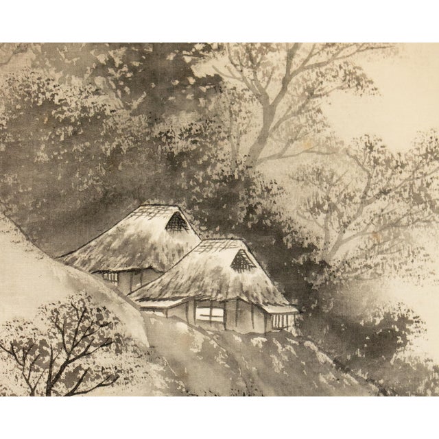 Textile Showa Era Japanese Sansui Scroll Painting by Keigen For Sale - Image 7 of 17