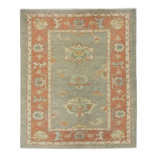 Early 21st Century Turkish Gray & Red Handwoven Oushak Rug For Sale