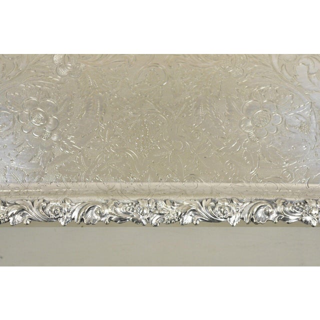 Victorian Antique Victorian English Sheffield Floral Repousse Serving Platter Tray For Sale - Image 3 of 10