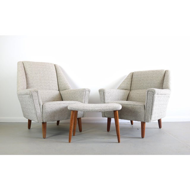 Wood Set of His and Hers Kurt Østervig for Rolschau Møbler Chairs W/ Single Matching Ottoman For Sale - Image 7 of 7