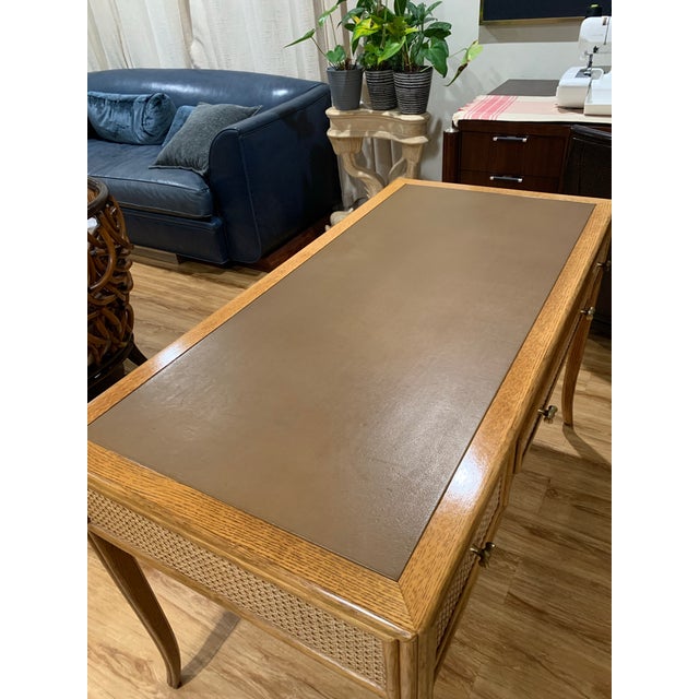 Wood McGuire Cane Leathers Top Writing Desk For Sale - Image 7 of 11