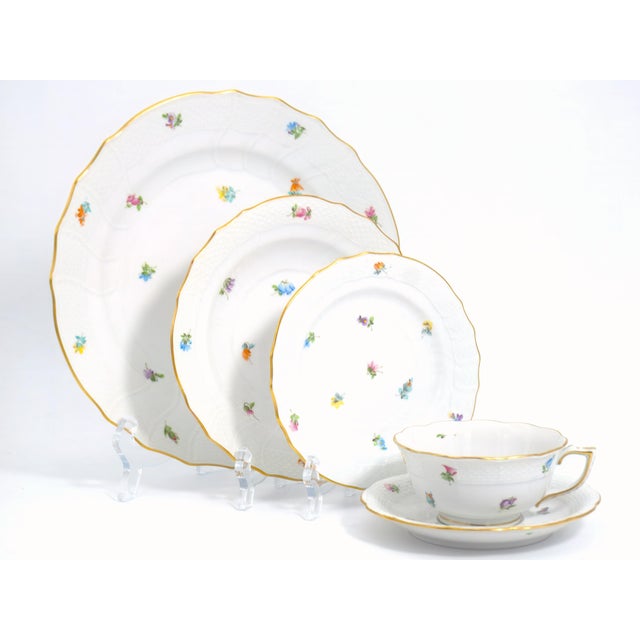 1980s Herend "Kimberly" China Service for 8 40 Piece Hand-Painted Fine China With Gold Trim For Sale - Image 10 of 12