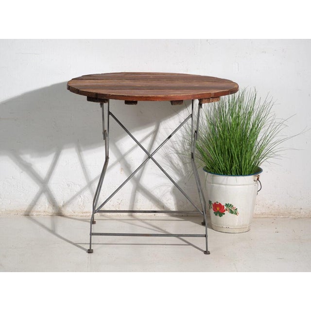 Brown Antique Folding Garden Table in Wood and Iron, Central Europe, 1950 For Sale - Image 8 of 11