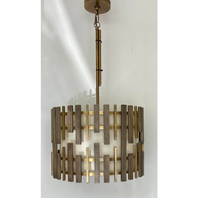 Mid-Century Modern Style Wood and Brass Pendant Light For Sale In Atlanta - Image 6 of 8