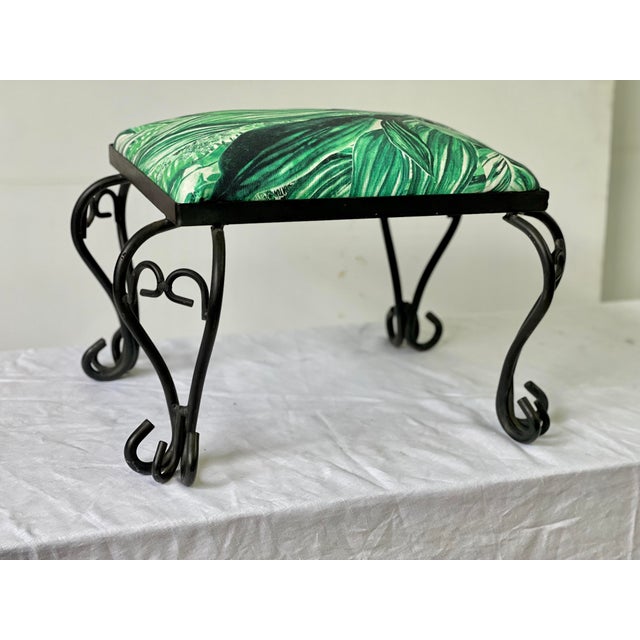 Mid 20th Century Italian Vintage Iron Stool in a Botanical Fabric by Pierre Frey For Sale - Image 5 of 7