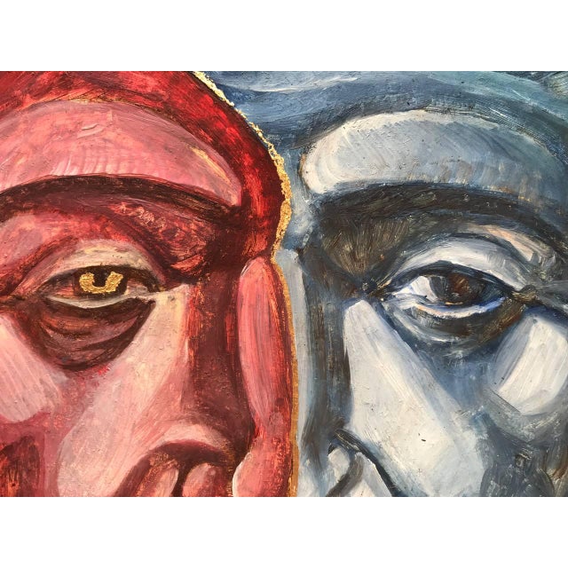 Figurative Psychological Symbolist Sur Artwork Original Oil Acrylic and Gold Leaf Painting on Chipboard Figurative Art For Sale - Image 3 of 6