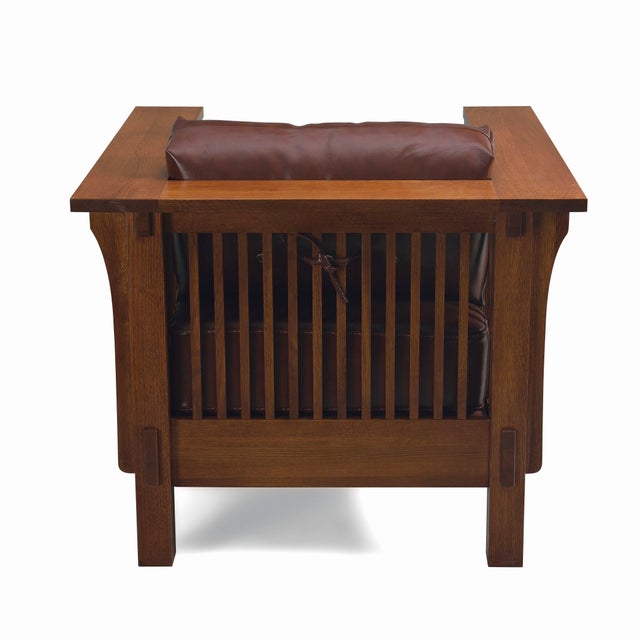 Craftsman Crofter Mission Style Arm Chair - Russet Brown Leather (Rb1) For Sale - Image 10 of 10