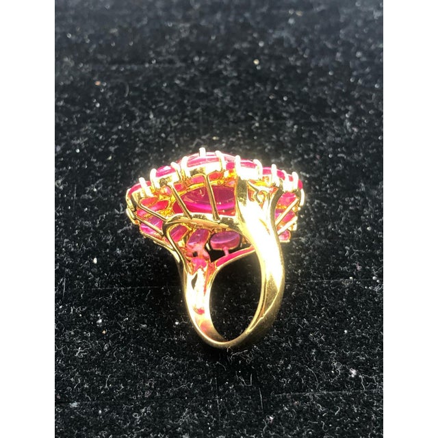 Bochic "Capri" Ruby, Tanzanite & White Topaz Cocktail Ring In 18K Gold & Silver Natural Ruby Cabochon - 7.00 carats...