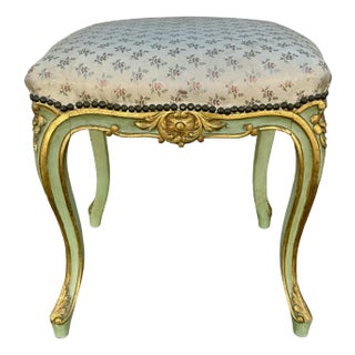 1920s Antique Italian Carved Hand-Painted Stool / Ottoman With Gold Gilt Decoration For Sale