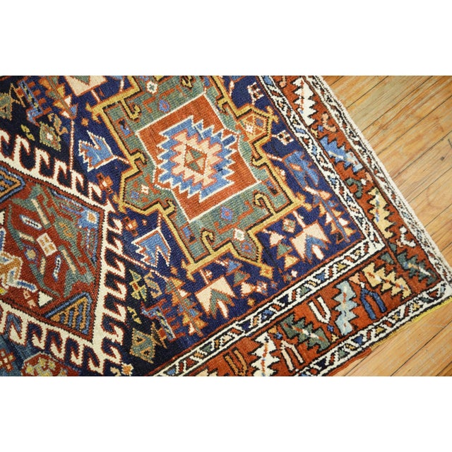 Rustic Early 20th Century Zabihi Collection Navy Ground Scatter Size Persian Heriz Rug - 3'4" x 4'5" For Sale - Image 3 of 6