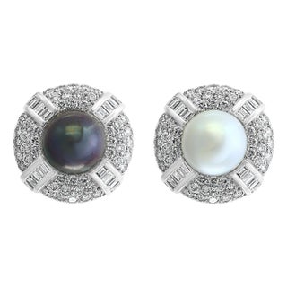 South Sea Pearl Day & Night with 12 Carat Diamond Cocktail Earrings 18 K Gold For Sale