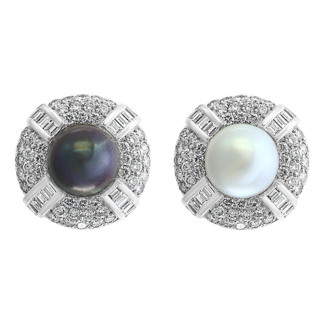 South Sea Pearl Day & Night with 12 Carat Diamond Cocktail Earrings 18 K Gold For Sale