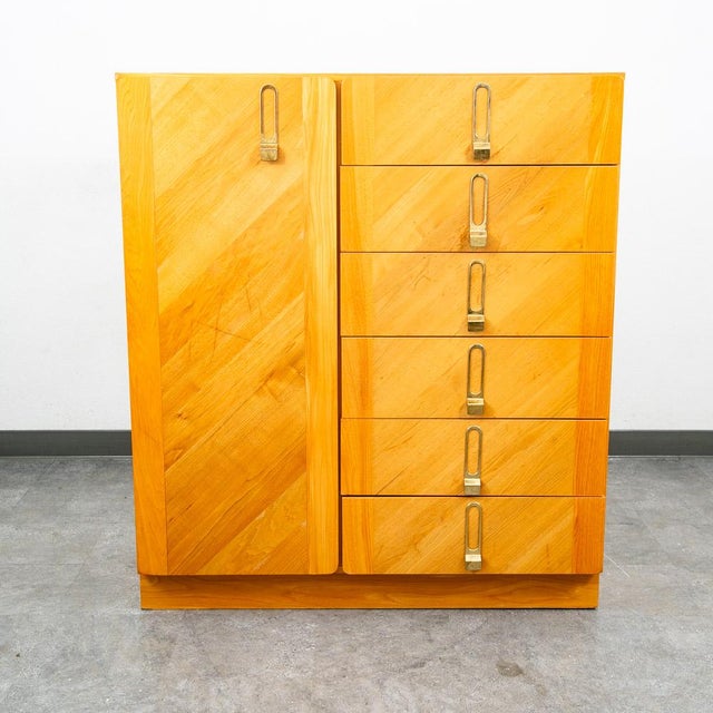 Canadian designed highboy dresser / gentlemans chest with 6 total drawers as well as shelving storage. Unique sculpted...