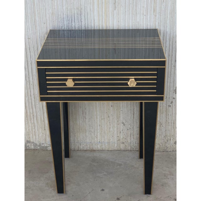 New Mirrored Nightstand in Black Mirror and Chrome With One Drawer