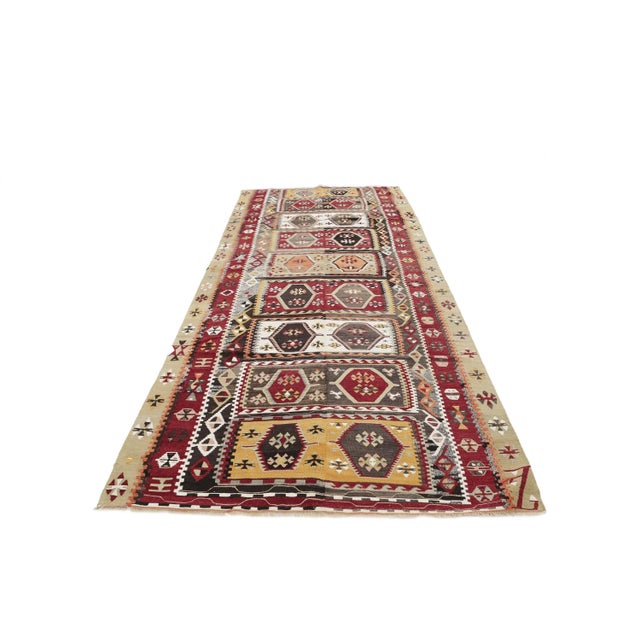Vintage handwoven decorative kilim rug from Chorum region of Turkey. Approximately 50-60 years old. Originally two parts....