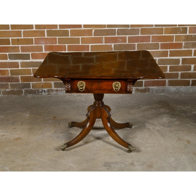 19th Century 19th Century Regency English Mahogany Pembroke Table with Drawer, Quadripod Base, Lion Feet For Sale - Image 5 of 12