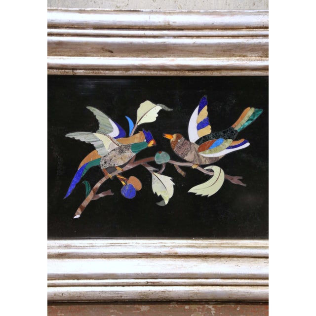 Black Mid-Century Italian Pietra Dura Bird Wall Plaques in Silvered Frames, Set of 4 For Sale - Image 8 of 18
