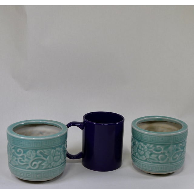 Ceramic Late 20th Century Celadon Small Planter/Brush/Incense Pot-a Pair For Sale - Image 7 of 11