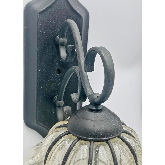 Pair Murano Style Outdoor Wall Sconces Caged Glass Lanterns, March 2001 For Sale - Image 14 of 18
