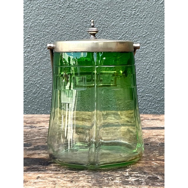 Vintage Green Glass and Metal Ice Bucket For Sale - Image 4 of 12