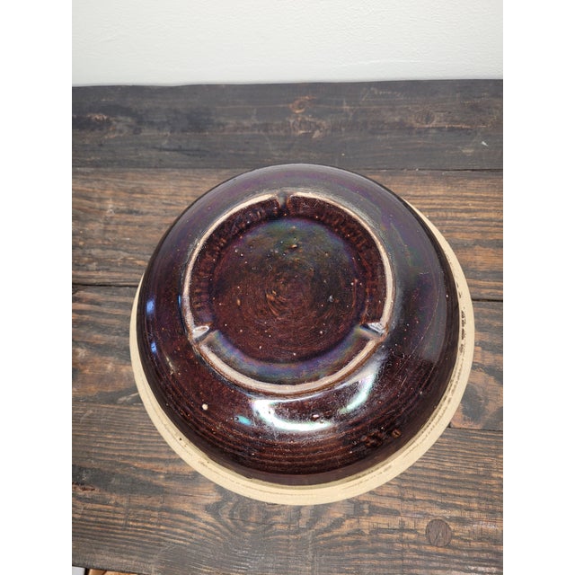 Farmhouse Antique 19th Century Iridescent Albany Slip Stoneware Mixing Bowl For Sale - Image 3 of 9