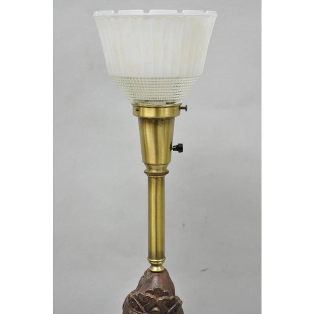Vintage Buddhist Kuan Yin Brown Ceramic Sculpture Figure Table Lamp W/ Shade For Sale - Image 16 of 18