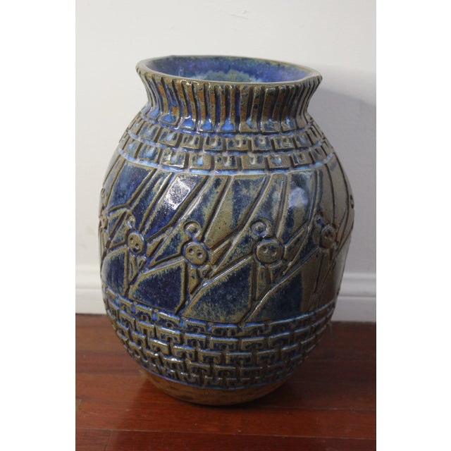 One-of-a-kind studio pottery vessel in the form of an overscale floor vase. Solidly hand-built and slightly off-kilter...