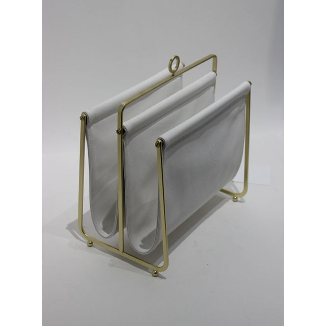 Magazine Rack White Faux Leather (Vinyl) and Gold Tone For Sale - Image 10 of 11