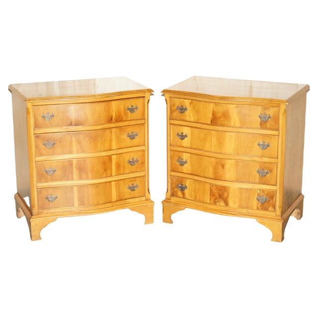 Vintage Wide Burr & Burl Yew Wood Chest of Drawers, Set of 2 For Sale