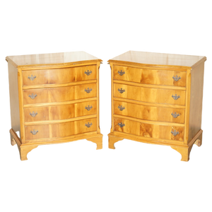 Vintage Wide Burr & Burl Yew Wood Chest of Drawers, Set of 2